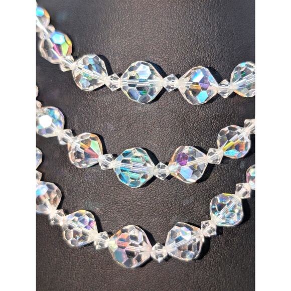 Vtg Graduated Three Strand Czech Faceted Clear & AB Crystal 13"-15.5" Necklace - Picture 4 of 8